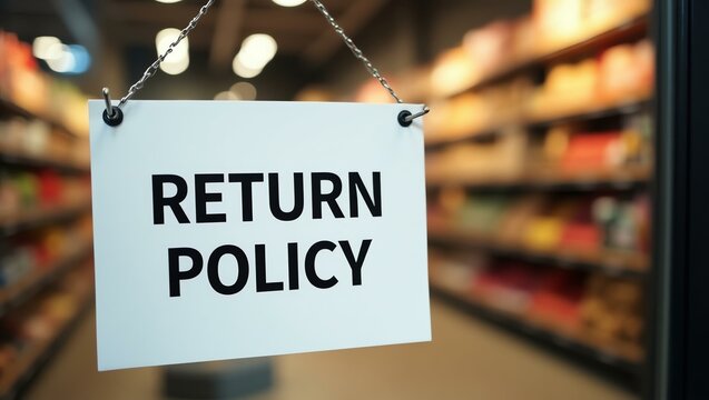 aesthetic sign with the word return policy on a market background