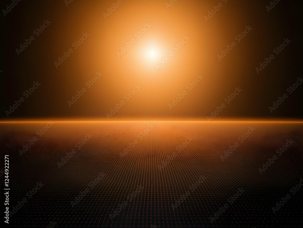 Poster abstract orange background with grid pattern and bright light source