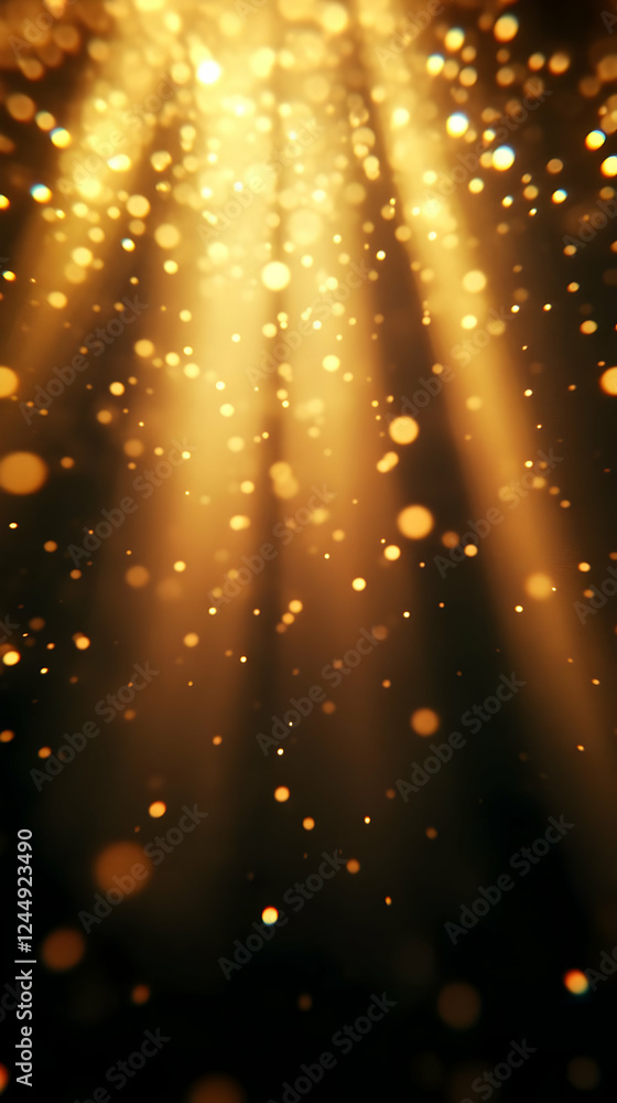 Poster golden particles motion background with bokeh effects abstractly illuminates festive events