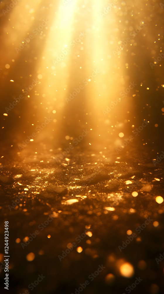 Aufkleber golden glitter abstract background shines brightly with soft light and elegant bokeh effect.