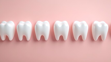 Fototapeta premium 3D Teeth in a Row on Light Pink Background. Ideal for Dental and Medical Themes