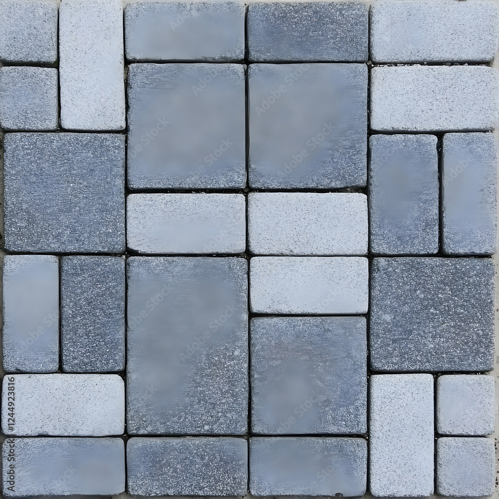 Poster gray and white paving stones form a geometric pattern, creating a textured surface for walkways or p