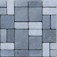 Fototapeta premium Gray and White Paving Stones Form a Geometric Pattern, Creating a Textured Surface for Walkways or Patios.