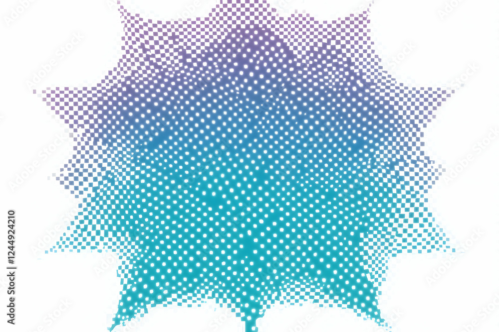 Poster abstract background creates visual interest with pixelated dots and a blue-purple gradient.