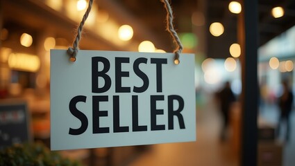 aesthetic sign with the word best seller on a market background