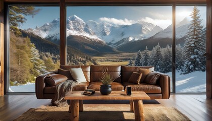 Scandinavian-inspired living room with a light beige sofa, open wooden shelves with neatly a