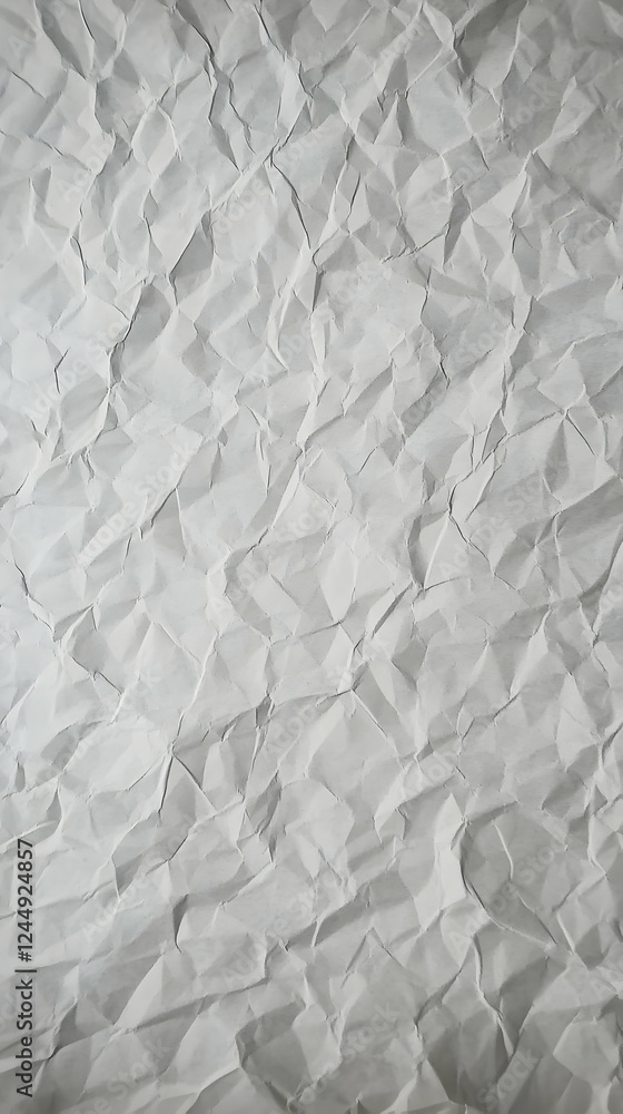 Poster crumpled white paper texture forms an abstract background with a rough, uneven surface.