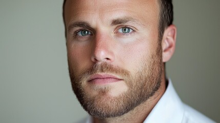 Obraz premium Confident man portrait, neutral background, serious expression, corporate headshot