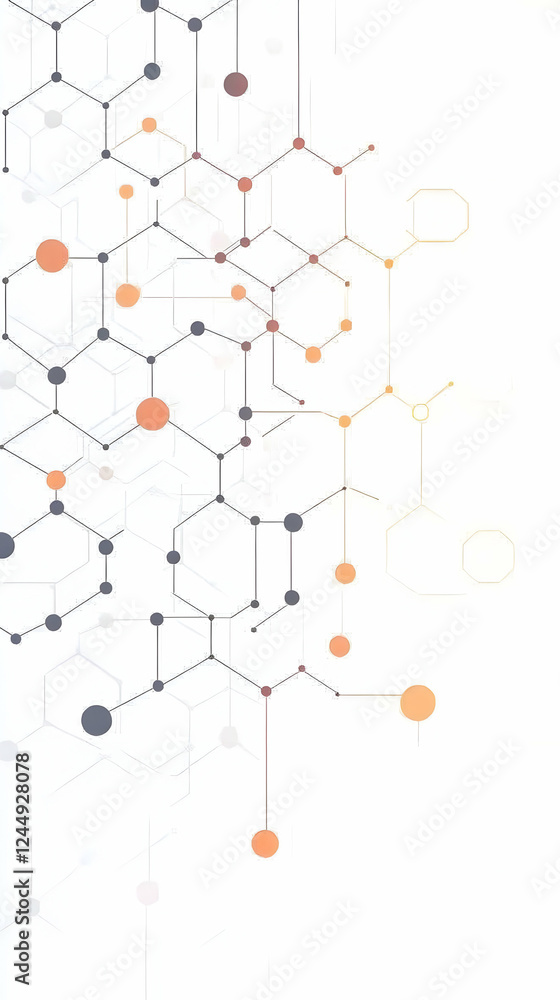 Poster abstract background connects hexagons and circles with lines seamlessly in white space