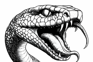 Striking Snake Illustration: Viper Baaring Fangs with Forked Tongue Extended Menacingly