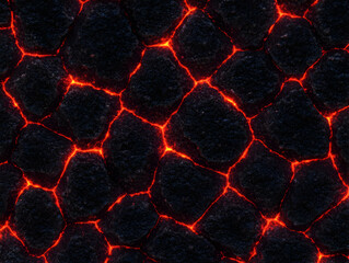 Obraz premium Glowing Lava Cracks Flow Through Dark Volcanic Rock Seamlessly