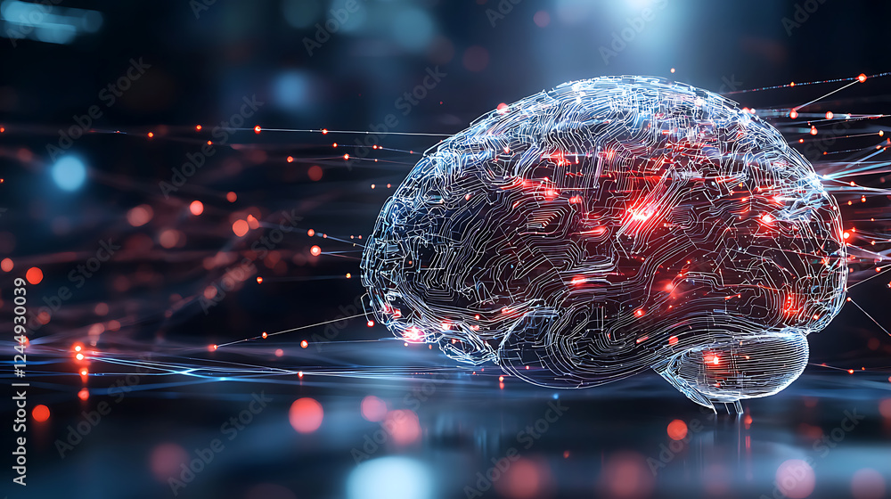 Poster neural network activation in digital brain visualization virtual space 3d render high-tech environme