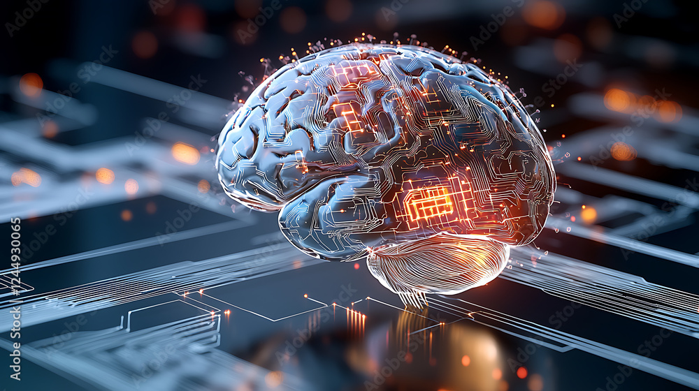 Aufkleber innovative brain technology futuristic neural network visualization digital lab 3d model sci-fi envi