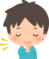 唇の前で人差し指を立てる笑顔の男性