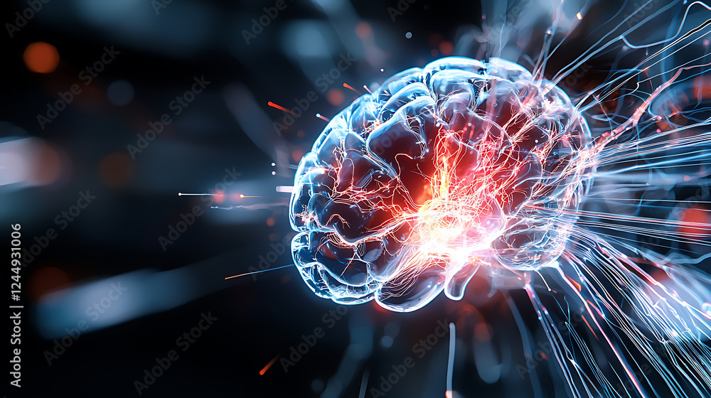 Poster neuroscience breakthroughs exploring the brain's power science lab digital art high-tech environment