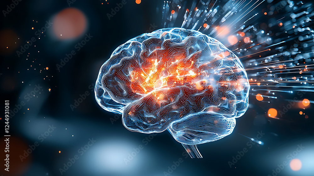 Poster dynamic neural activity visualization digital space 3d rendering futuristic environment close-up vie