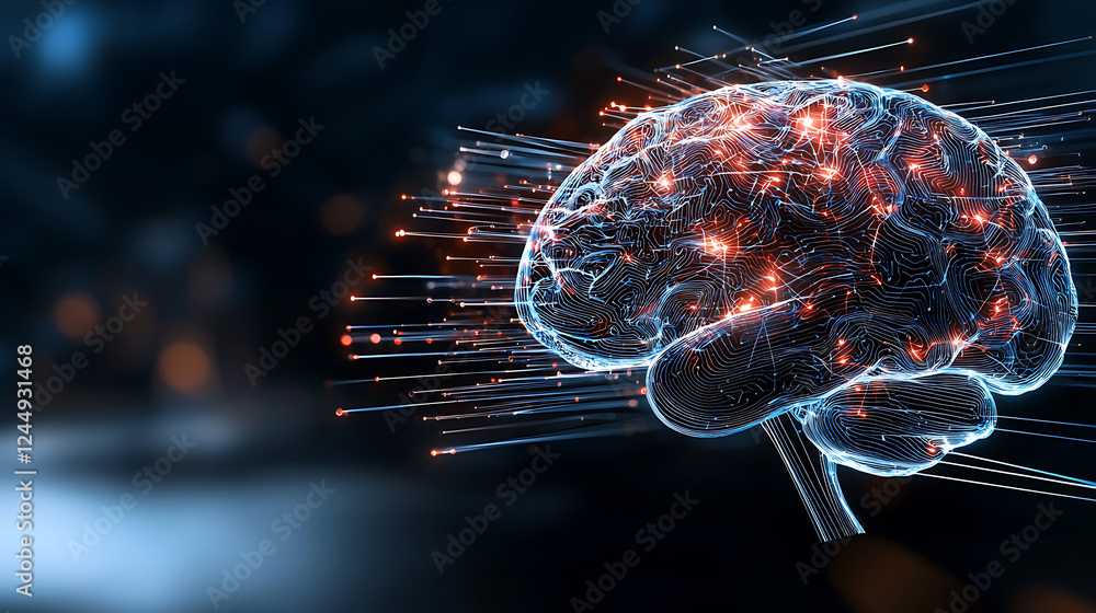 Poster exploring neural connections in the digital realm virtual space 3d visualization high-tech environme