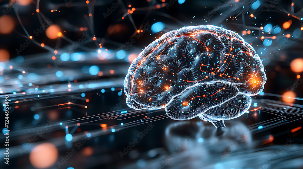 Poster neural connections illuminate innovation in technology digital realm 3d visualization futuristic abs