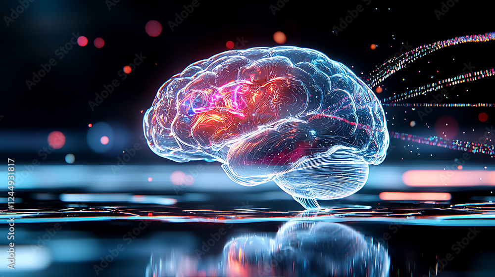 Poster exploring cognitive connectivity futuristic brain visualization digital art abstract environment clo