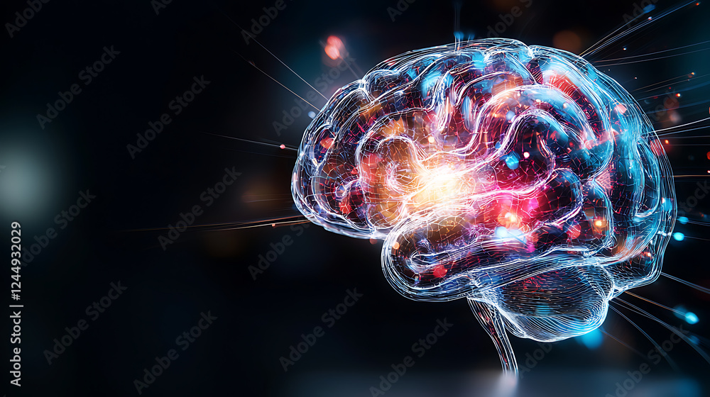 Poster neuroscience breakthrough exploring brain activity virtual lab digital art dark background dynamic c