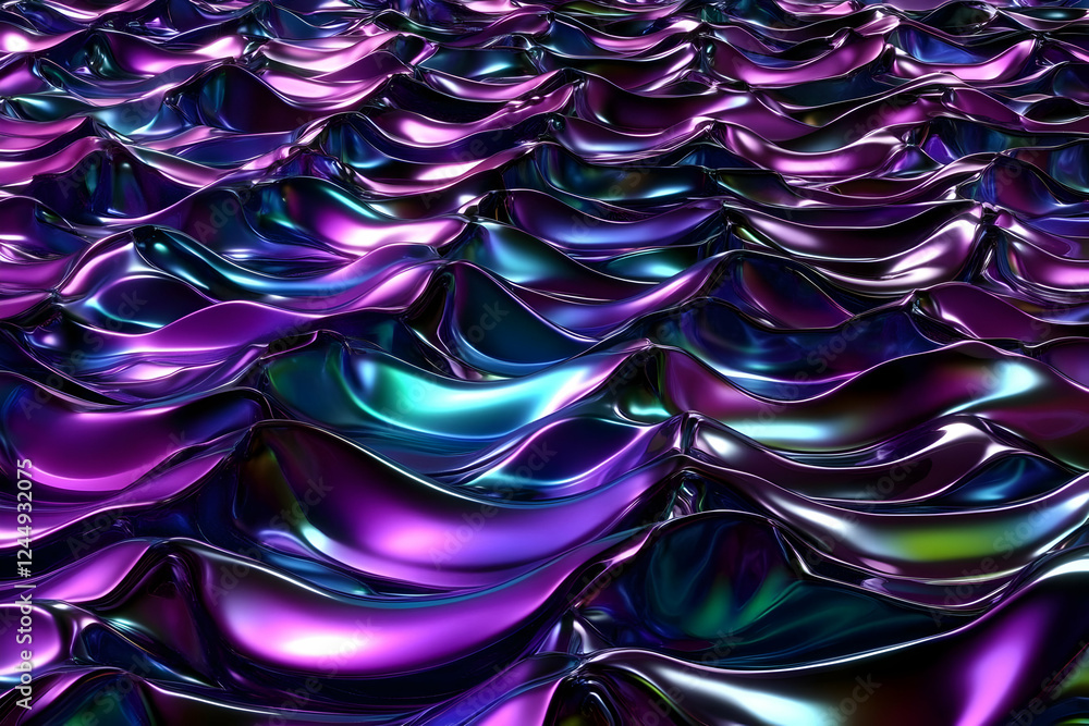 Poster Iridescent Metallic Waves Flow Smoothly Creating a Mesmerizing Abstract Background