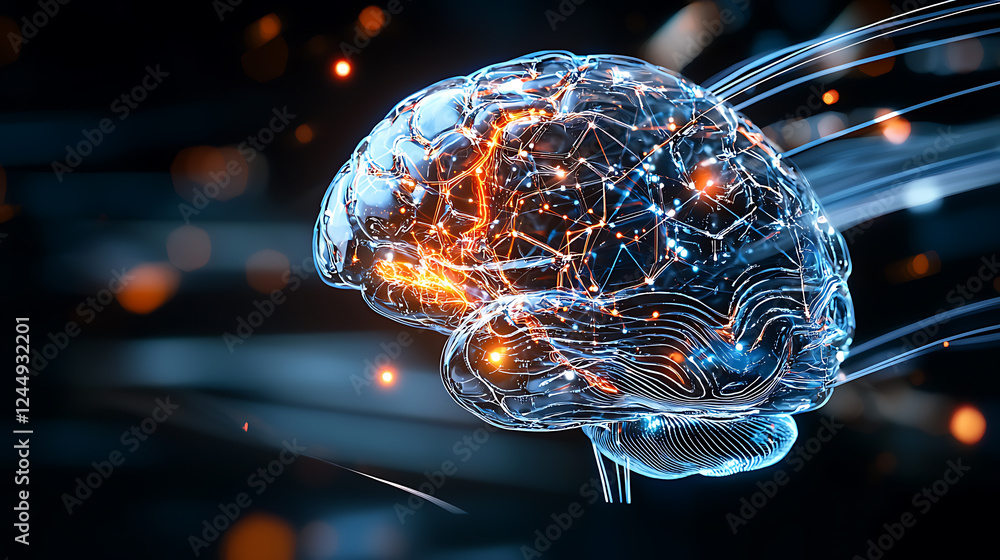 Poster futuristic visualizing brain activity digital realm 3d animation sci-fi environment close-up view ne