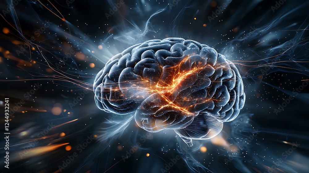 Poster neuroscience breakthroughs exploring brain function lab environment digital artwork futuristic viewp