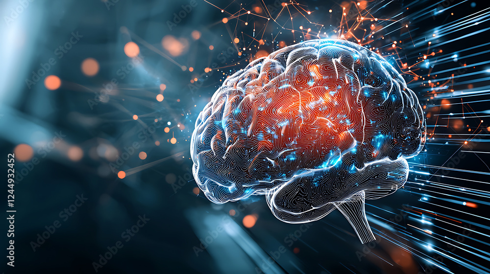 Poster exploring neural connections brain imagery science lab digital art abstract environment close-up vie