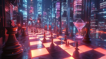 Neon Cityscape Chess Game