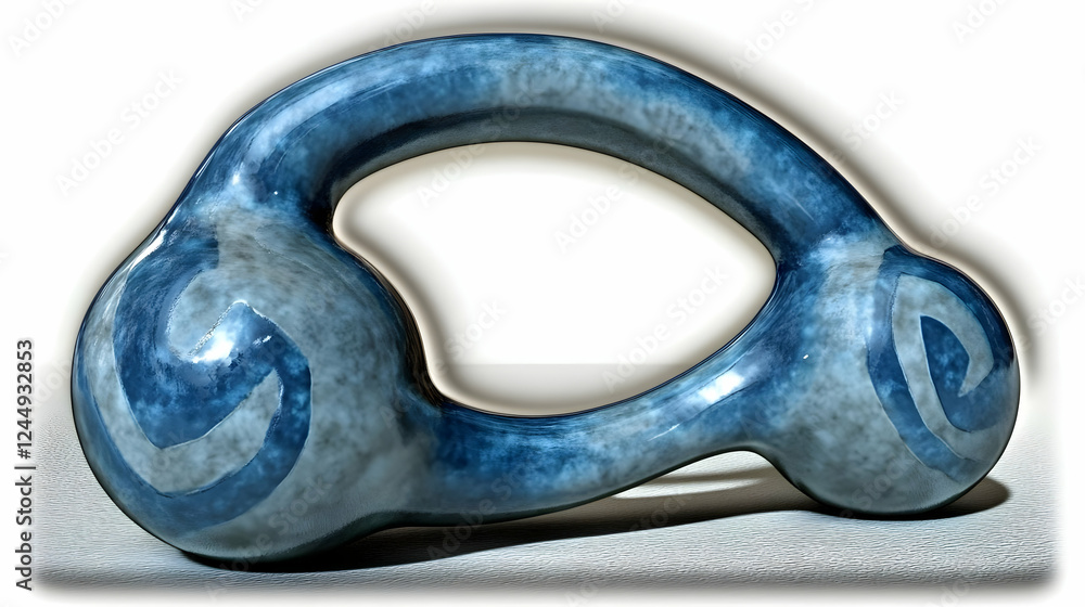 Aufkleber 3d render of an abstract blue sculpture resembling a handle with swirls beautifully on a textured su