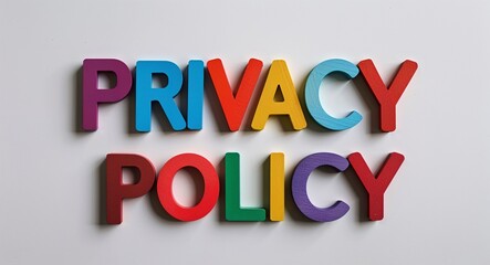 privacy policy word made of colorful wooden letters on plain white background