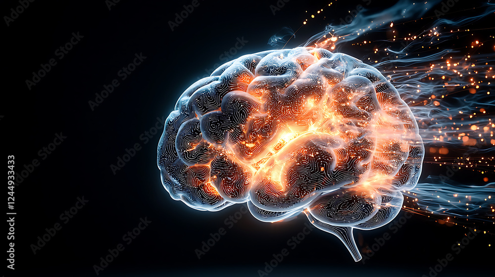 Poster explosive brain activity visualization digital realm graphic design abstract environment side view n
