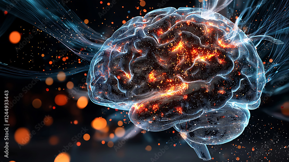 Poster exploring neural pathways through digital art brain visualization abstract imagery virtual environme