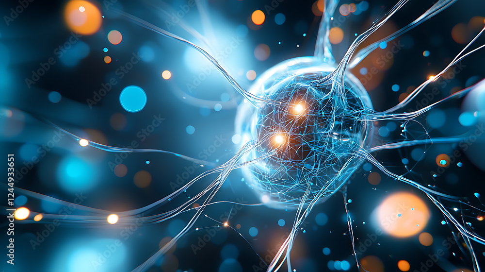 Poster exploring neurons and synapses digital realm scientific visualization high-tech environment macro vi