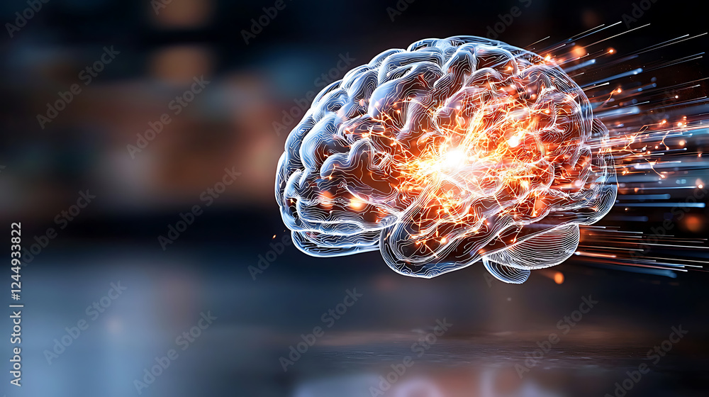 Poster dynamic brain activity visualization digital space abstract art modern environment close-up view cre