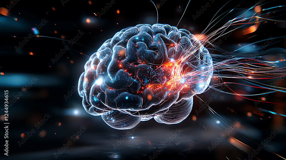 Poster exploring neural connections visualization of brain activity in 3d digital environment abstract pers