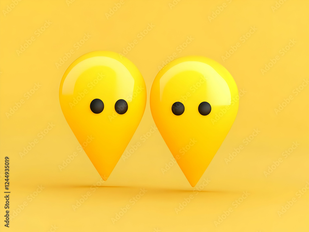 Aufkleber two yellow teardrop shapes with black dots on a yellow background create a playful 3d scene