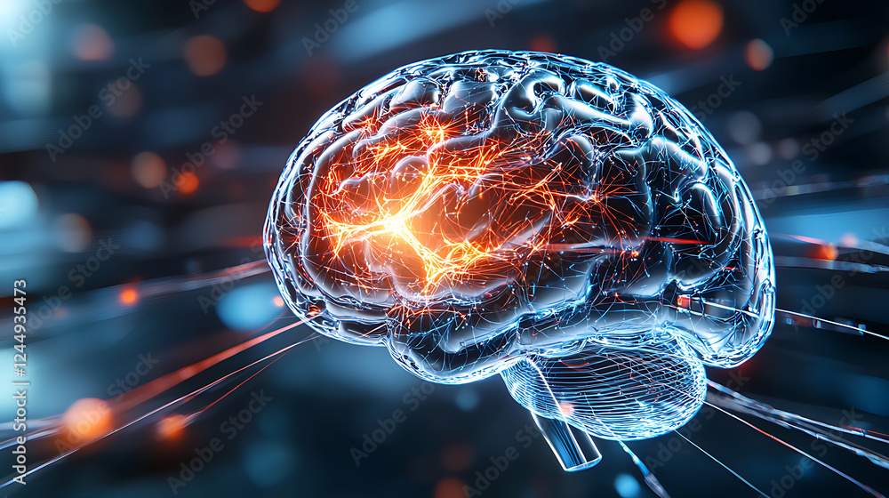 Poster explosive neural activity virtual lab digital art cybernetic environment close-up view mind innovati