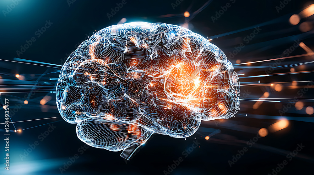 Poster neural dynamics visualization science lab digital art futuristic environment close-up view cognitive