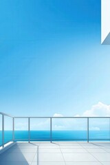 Fototapeta premium Serene Balcony View with Clear Blue Sky and Ocean