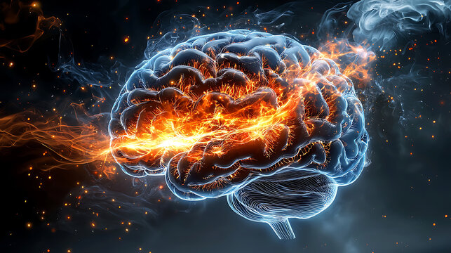 Explosive brain activity visualization digital art abstract environment science concept futuristic viewpoint