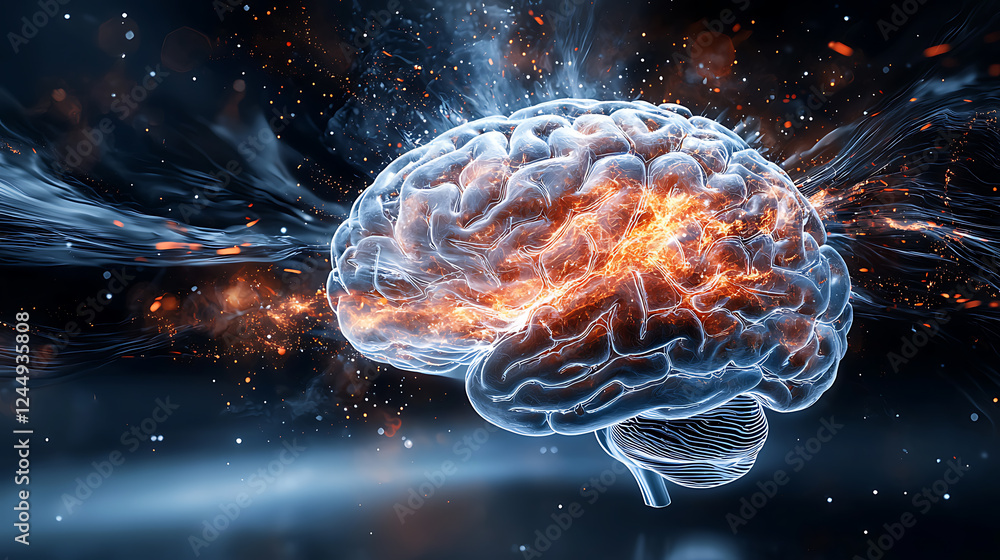 Poster explosive brain activation event abstract visualization digital art dynamic environment close-up vie
