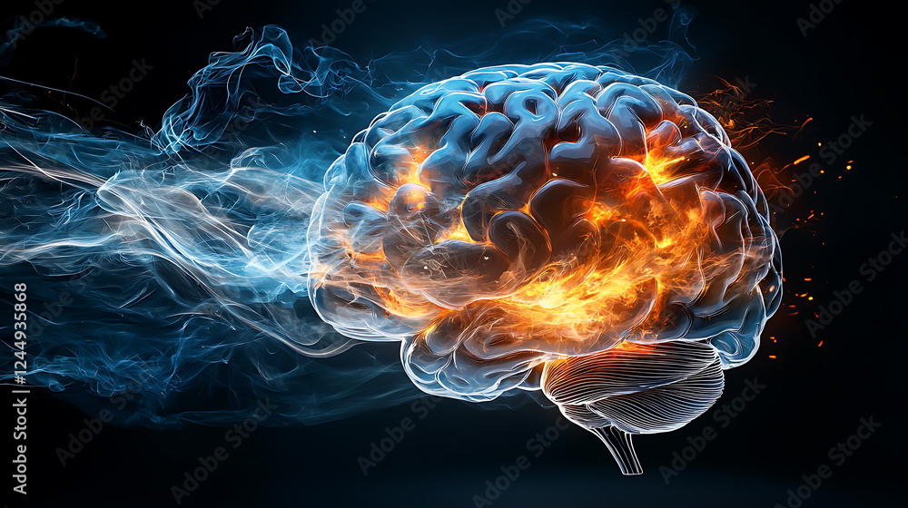 Poster explosive brain activity visualization digital art abstract dark environment close-up viewpoint neur
