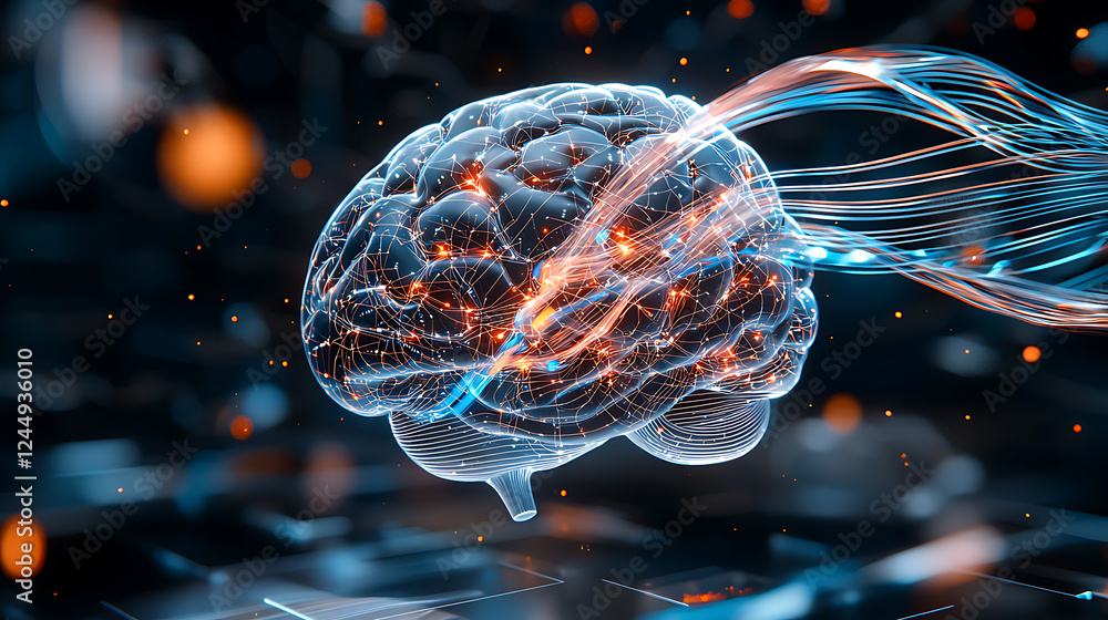 Poster Dynamic brain visualization digital space 3d render futuristic environment close-up view neural connectivity exploration