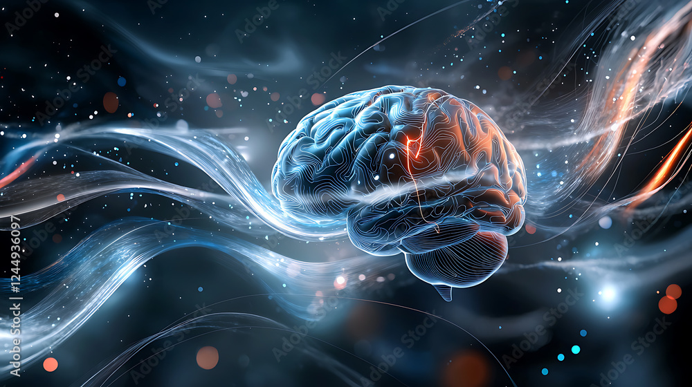 Poster exploring neural pathways digital space 3d visualization futuristic environment close-up cognitive s