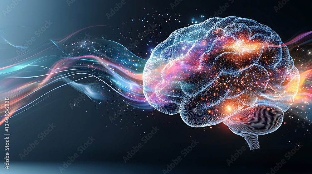 Poster exploring neural connectivity and cognitive processes digital realm abstract art futuristic environm