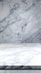 Obraz premium Empty white marble table top on marble wall background, perfect for product display.