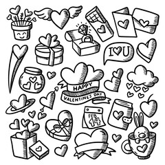Valentine’s day hand draw vector illustration set 
