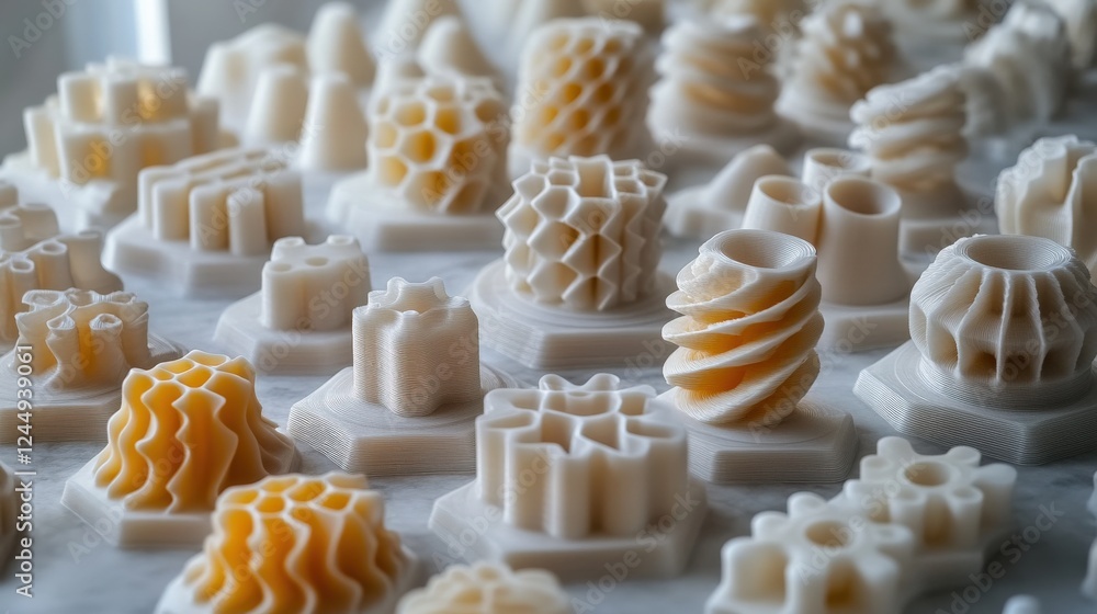 Aufkleber close-up of intricate 3d-printed designs showcasing various geometric shapes and patterns