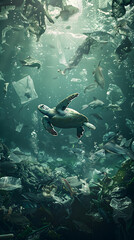 Fototapeta premium Underwater Havoc: Unmasking the Harrowing Impact of Plastic Pollution on Marine Life